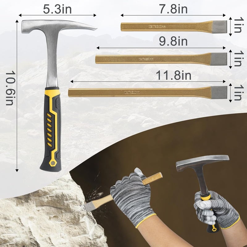 LASUK 28PCS Geology Rock Pick Hammer Kit, Gold Mining & Prospecting Equipment Tool, including 32oz Hammer, Shovel, Wooden Chisel, Magnifying Glass, Plastic Bags, Whistle, Goggles, Compass - Image 3